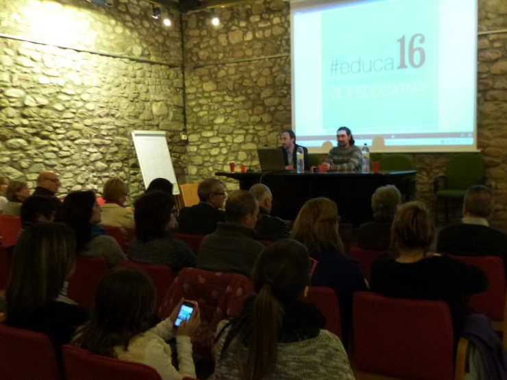 Jordi Plana i Joan Carles Tinoco en la presentació del Pla Local d'Educació #educa16.