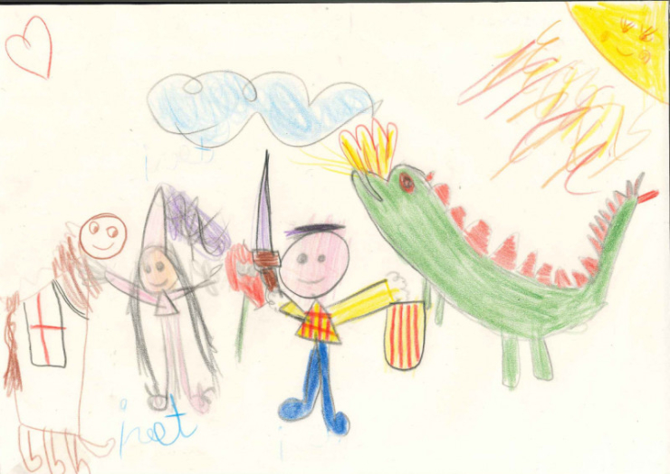 Sant Jordi. Dibuix d'Ivet Serraviñals (5 anys), guanyadora de la categoria d'1 a 5 anys.