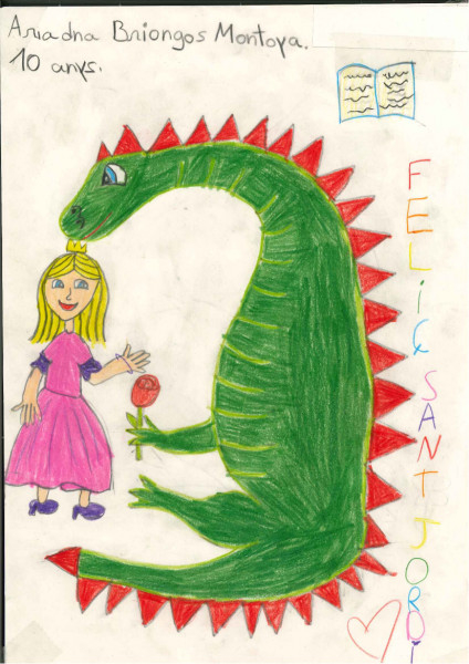 Sant Jordi. Dibuix d'Ariadna Briongos (10 anys), guanyadora de la categoria de 9 a 12 anys.
