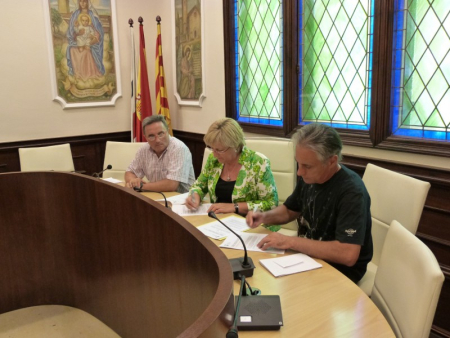 Rovira, Padrós i Roura (d'esq. a dreta) - Conveni Geganters i Grallers