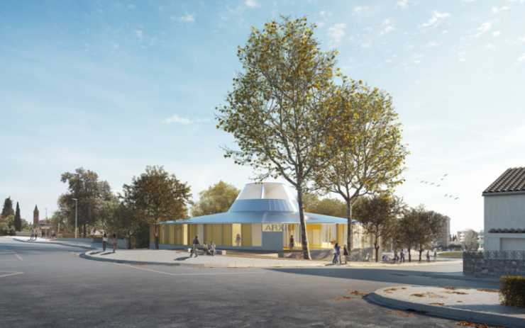 Representació del futur edifici de la nova Biblioteca Municipal de Palau-solità i Plegamans. Disseny de Brullet-De Luna Arquitectes.