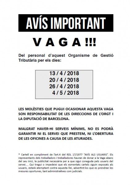 Cartell Vaga de l'ORGT