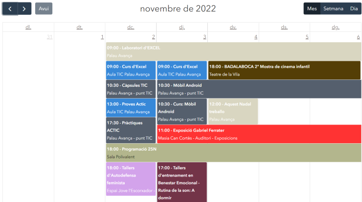 Imatge d'una de les pàgines de l'espai 'Calendari d'entitats'