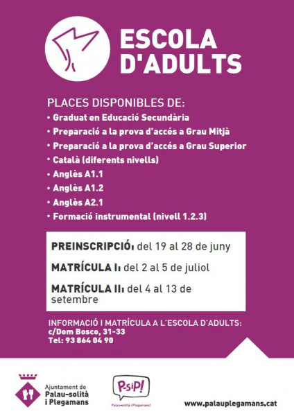 Cartell Preinscripcions i matrícula de l'Escola d'Adults