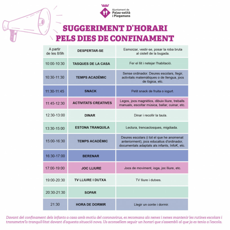 Horaris pels dies de confinament