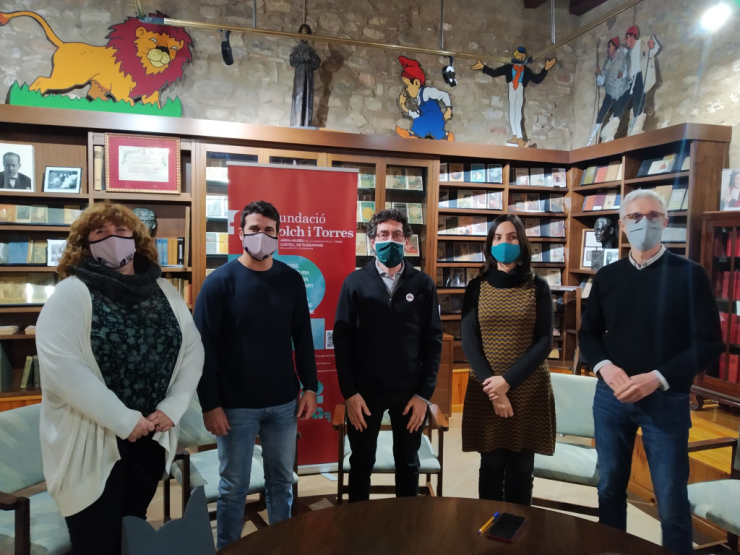 Roda de premsa amb la regidora de Cultura Eva Soler, l'alcalde Oriol Lozano amb el president de la Fundació Oriol Izquierdo, la directora Alèxia Guilera i el membre del patronat Josep Maria Serraviñals.