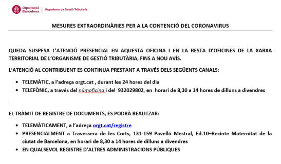 Avís de tancament oficina ORGT