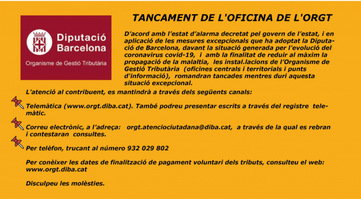 AVÍS de tancament de l'oficina ORGT