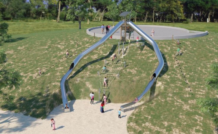 Imatge virtual del projecte del parc infantil al Parc de l'Hostal del Fum