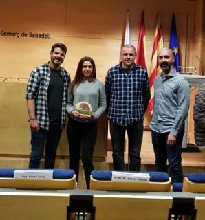 Oriol Lozano i Ovidi Popescu amb els responsables d'Estrada Ferreters