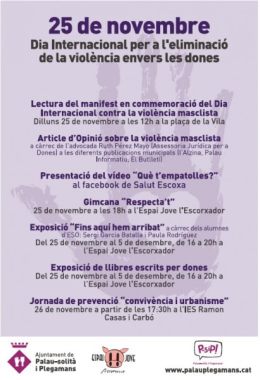 Cartell amb els actes del Dia Internacional contra la Violència vers les Dones